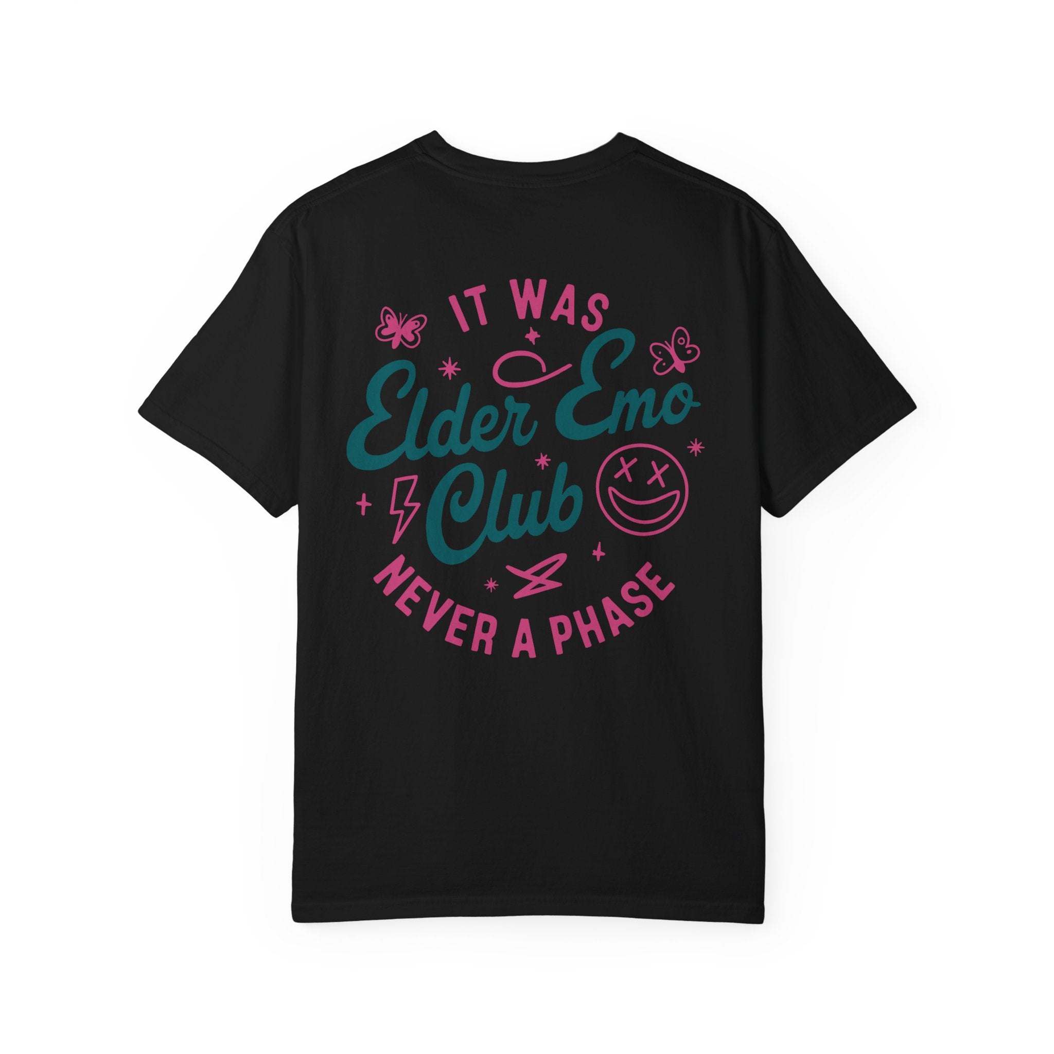 Elder Emo Club Smiley Tee on Comfort Colors