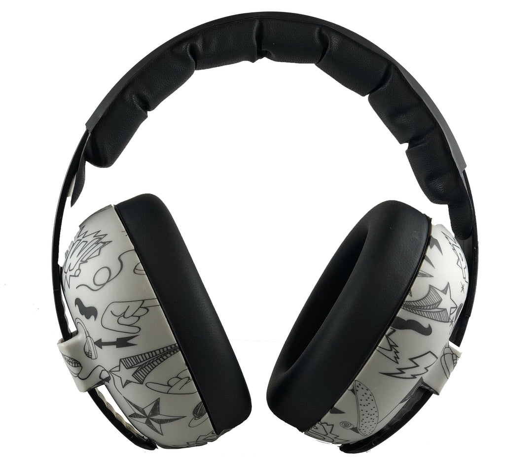 Baby Hearing Protection Earmuffs - (Prints) Grey Doodle / 0-2 years old