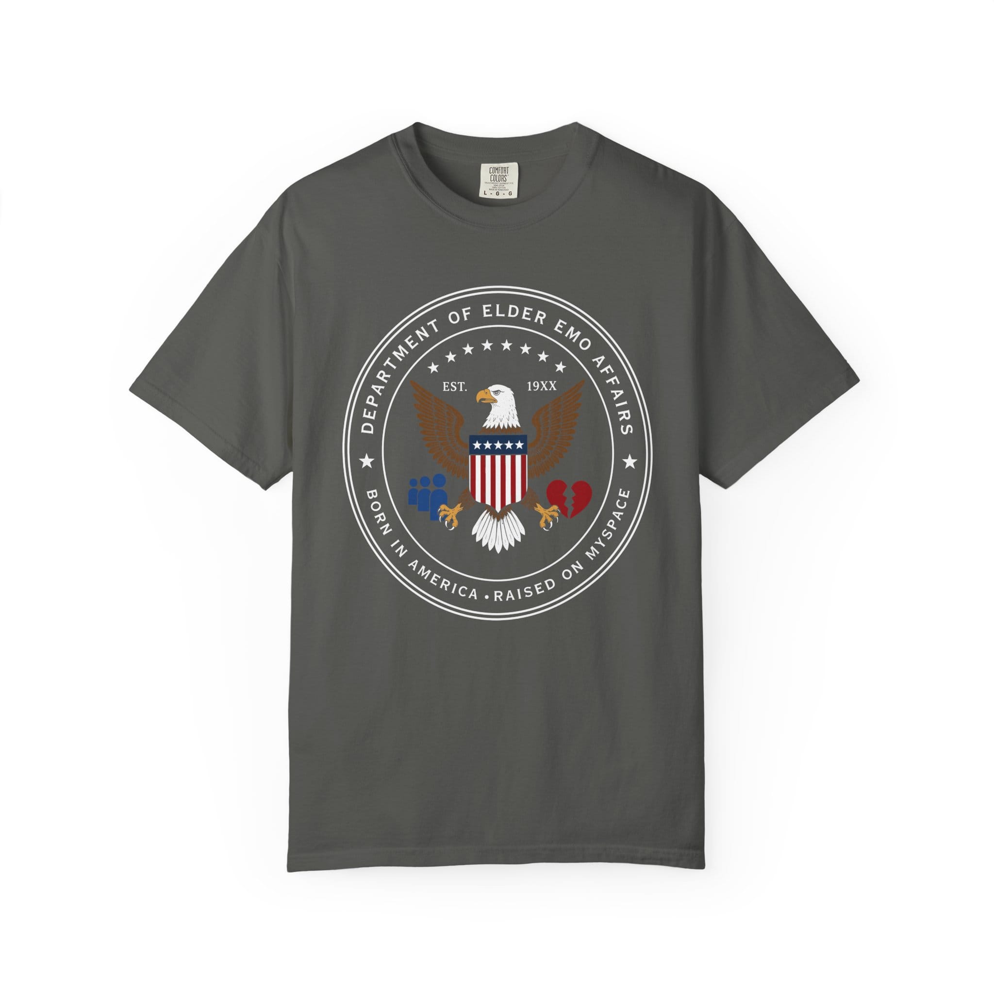 Dept of Elder Emo Tee on Comfort Colors Pepper / M