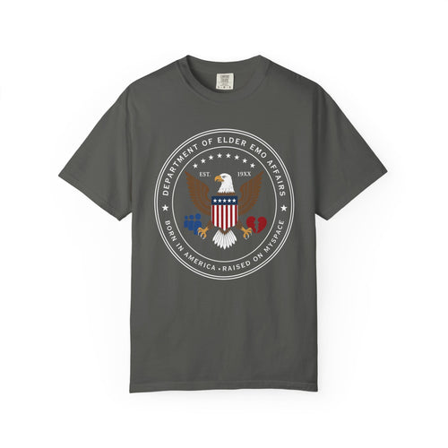 Dept of Elder Emo Tee on Comfort Colors Pepper / M