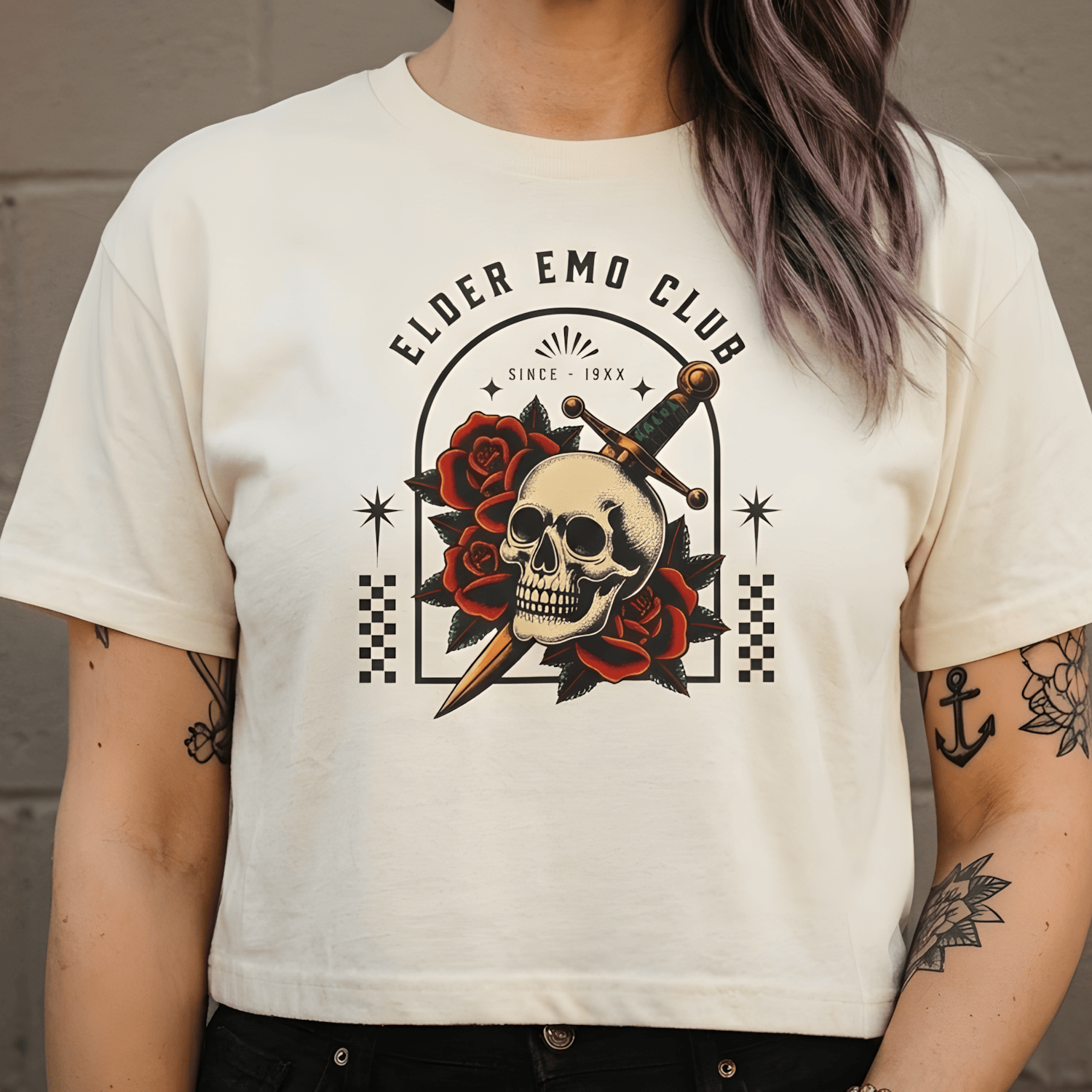 Elder Emo Club Skull & Dagger Crop