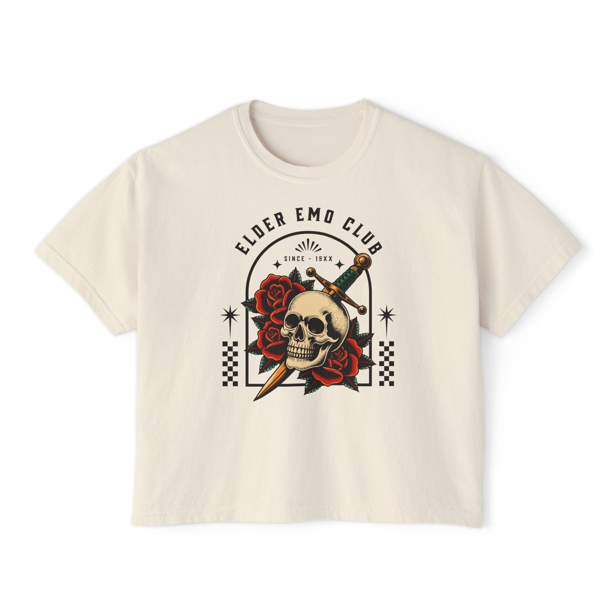 Elder Emo Club Skull & Dagger Crop Ivory / S