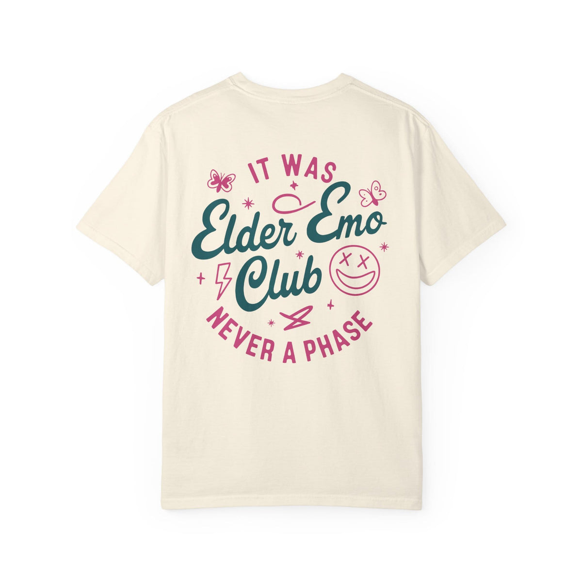 Elder Emo Club Smiley Tee on Comfort Colors