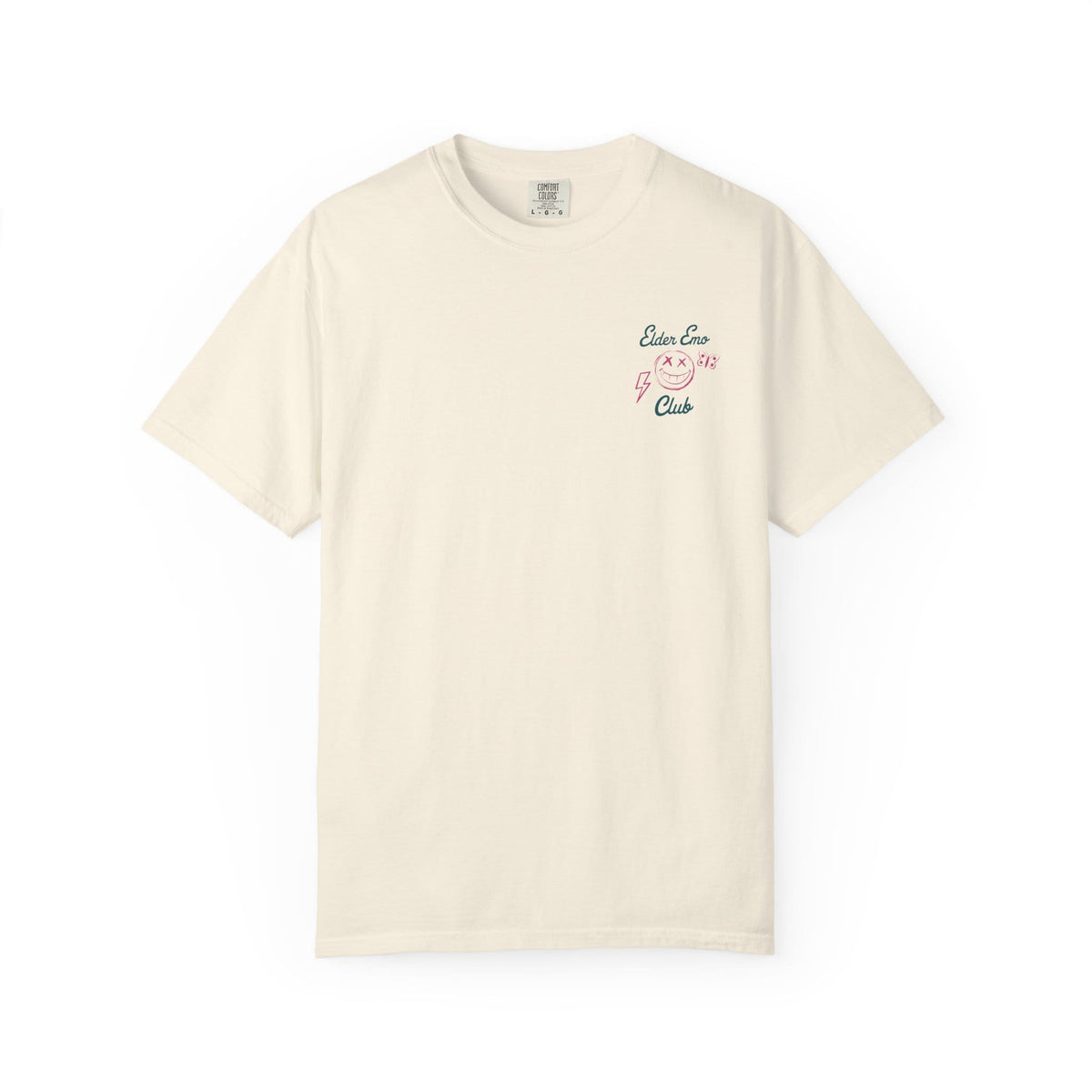 Elder Emo Club Smiley Tee on Comfort Colors