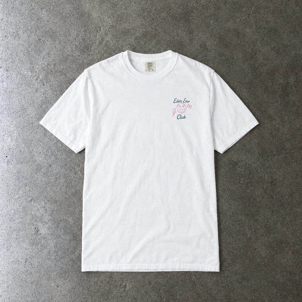 Elder Emo Club Smiley Tee on Comfort Colors