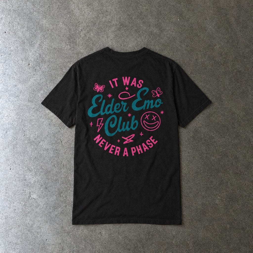 Elder Emo Club Smiley Tee on Comfort Colors Black / S