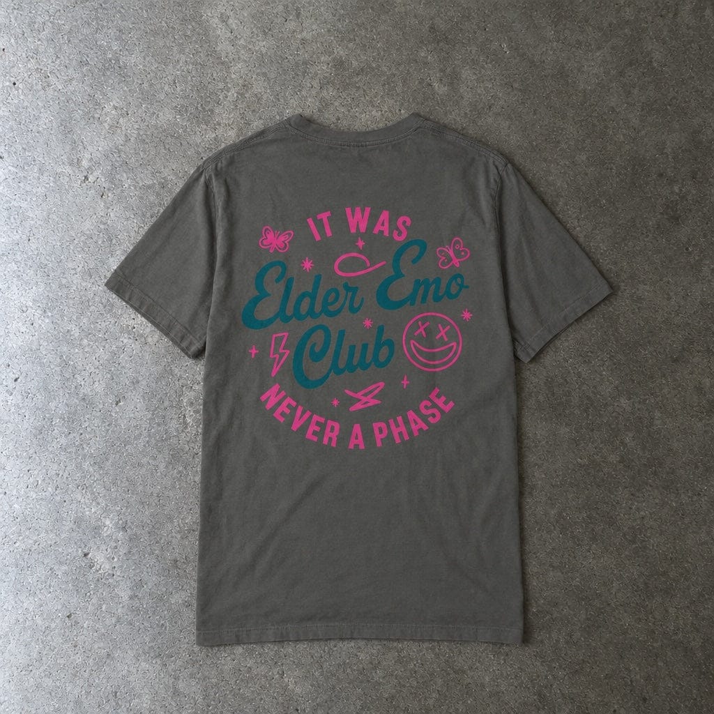 Elder Emo Club Smiley Tee on Comfort Colors Pepper / M