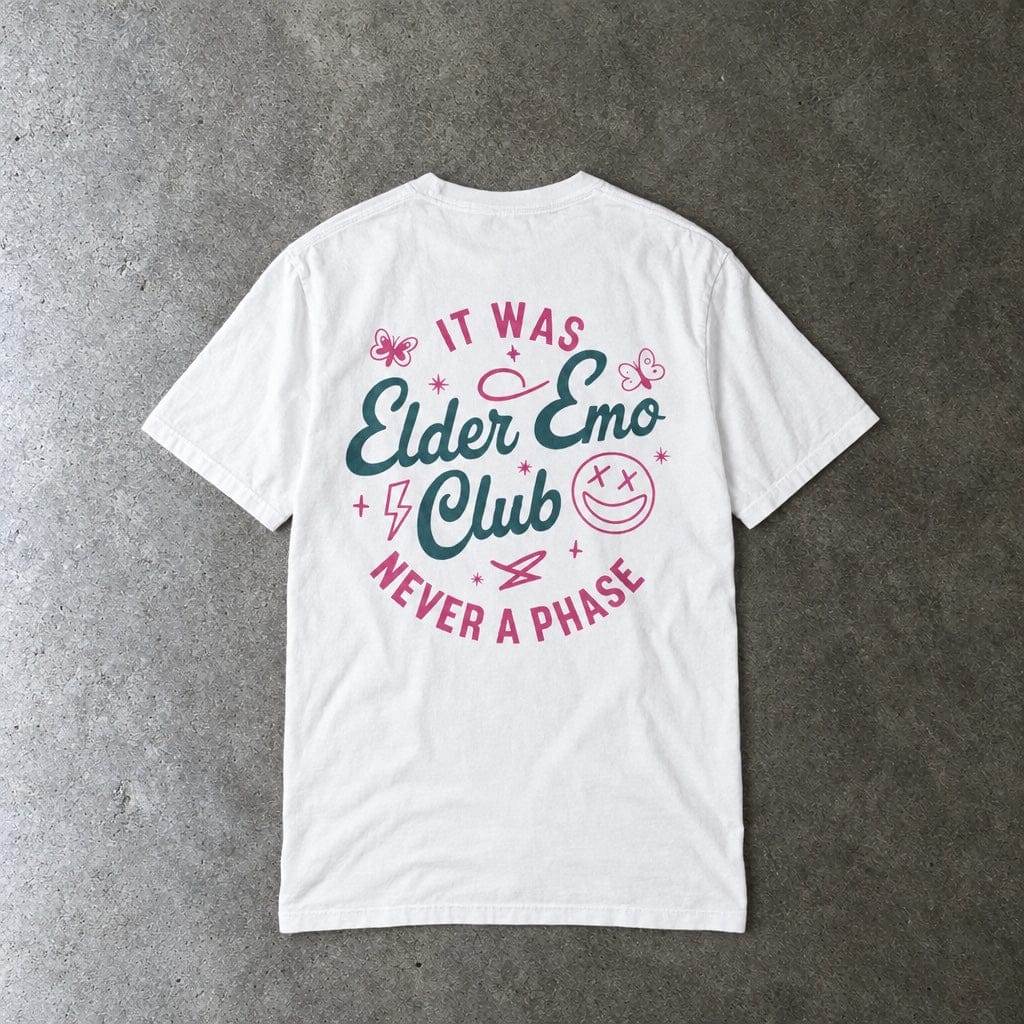 Elder Emo Club Smiley Tee on Comfort Colors White / M