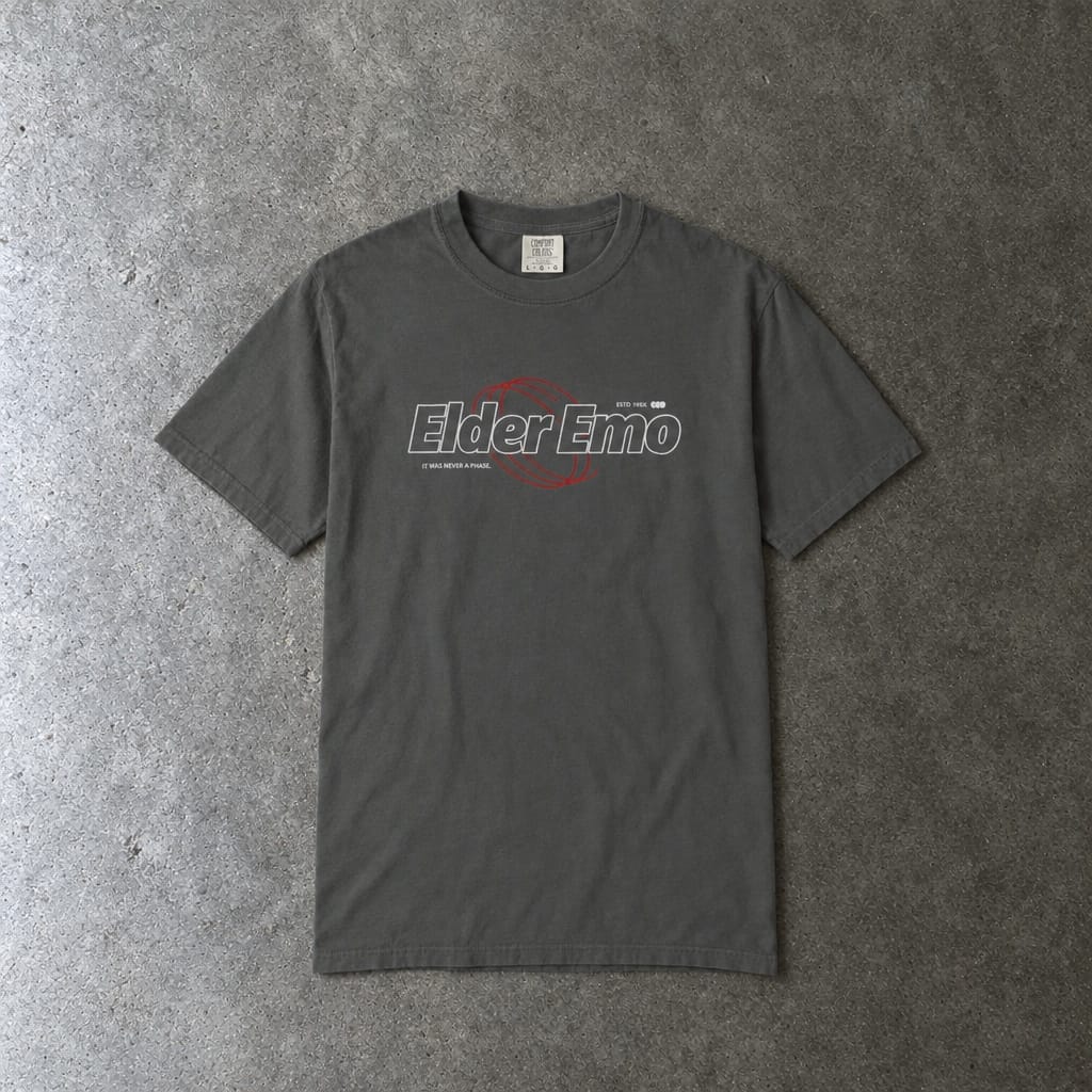 Elder Emo Never A Phase Tee on Comfort Colors Pepper / M