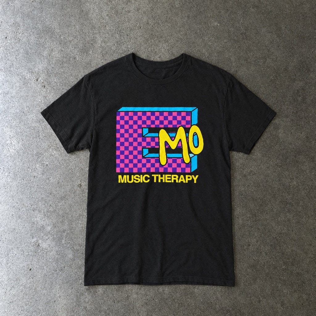 Emo Music Therapy Tee in black, laid flat