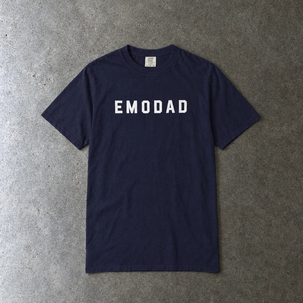 emodad Tee on Comfort Colors in true navy, laid flat