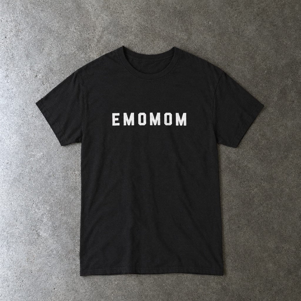 emomom Tee in black, laid flat