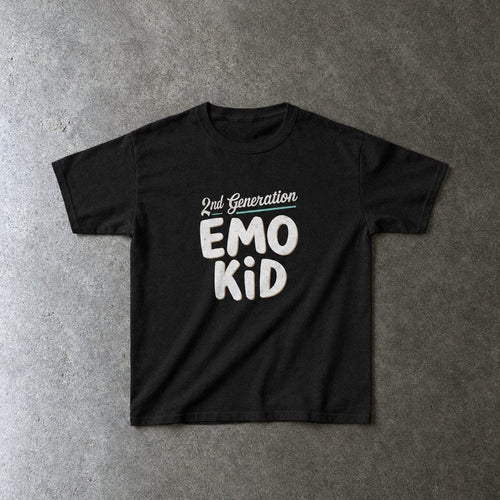2nd Generation Emo Kid Youth Tee toddler tee in black, laid flat