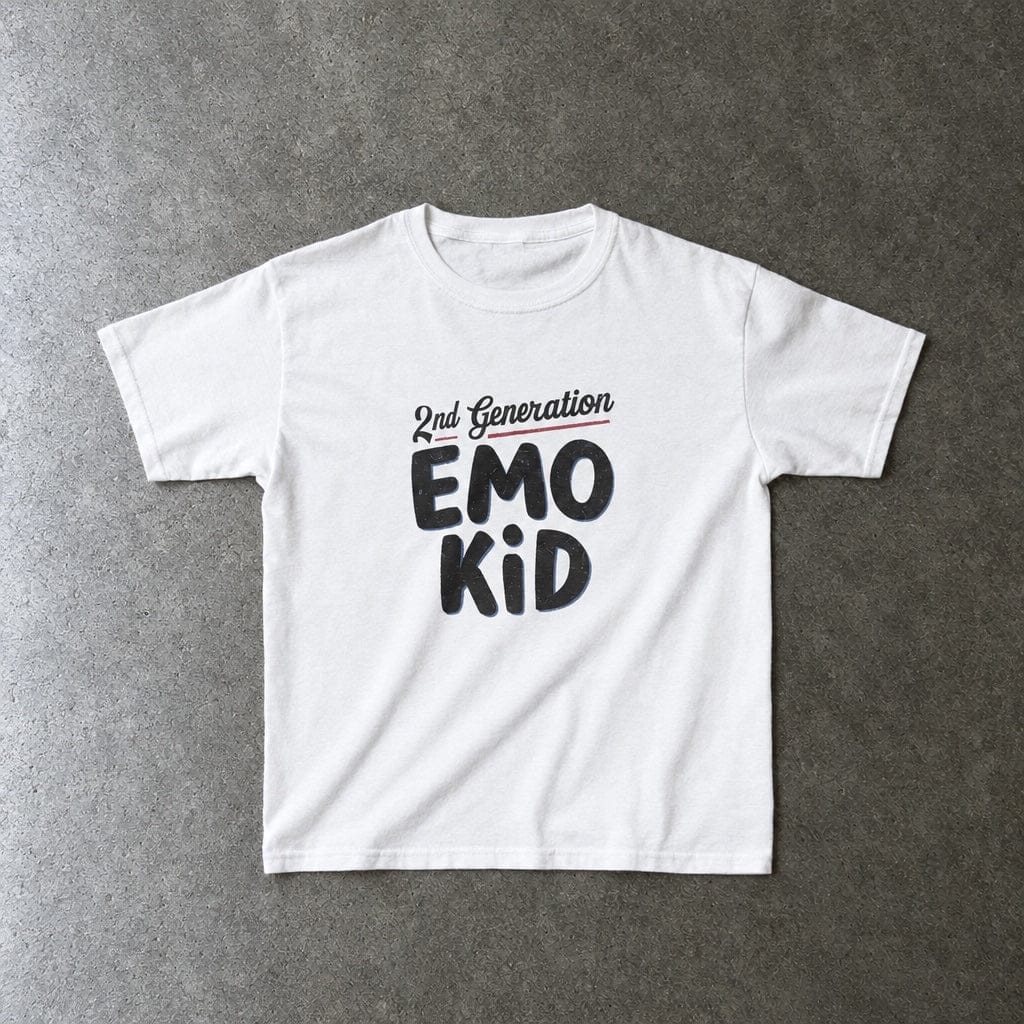 2nd Generation Emo Kid Youth Tee toddler tee in white, laid flat