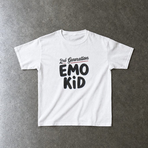2nd Generation Emo Kid Youth Tee toddler tee in white, laid flat
