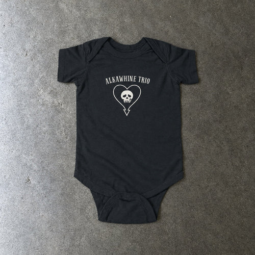Alkawhine Trio onesie in black, laid flat