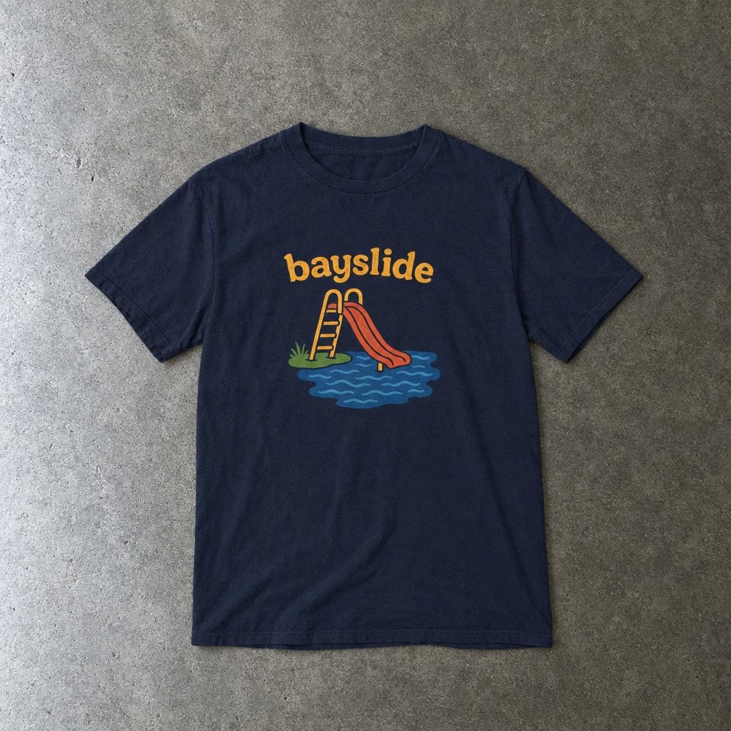 Bayslide youth tee in navy, laid flat