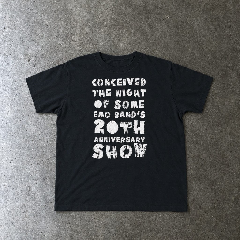 Conceived the Night of Some Emo Band's 20th Anniversary Show toddler tee in black, laid flat