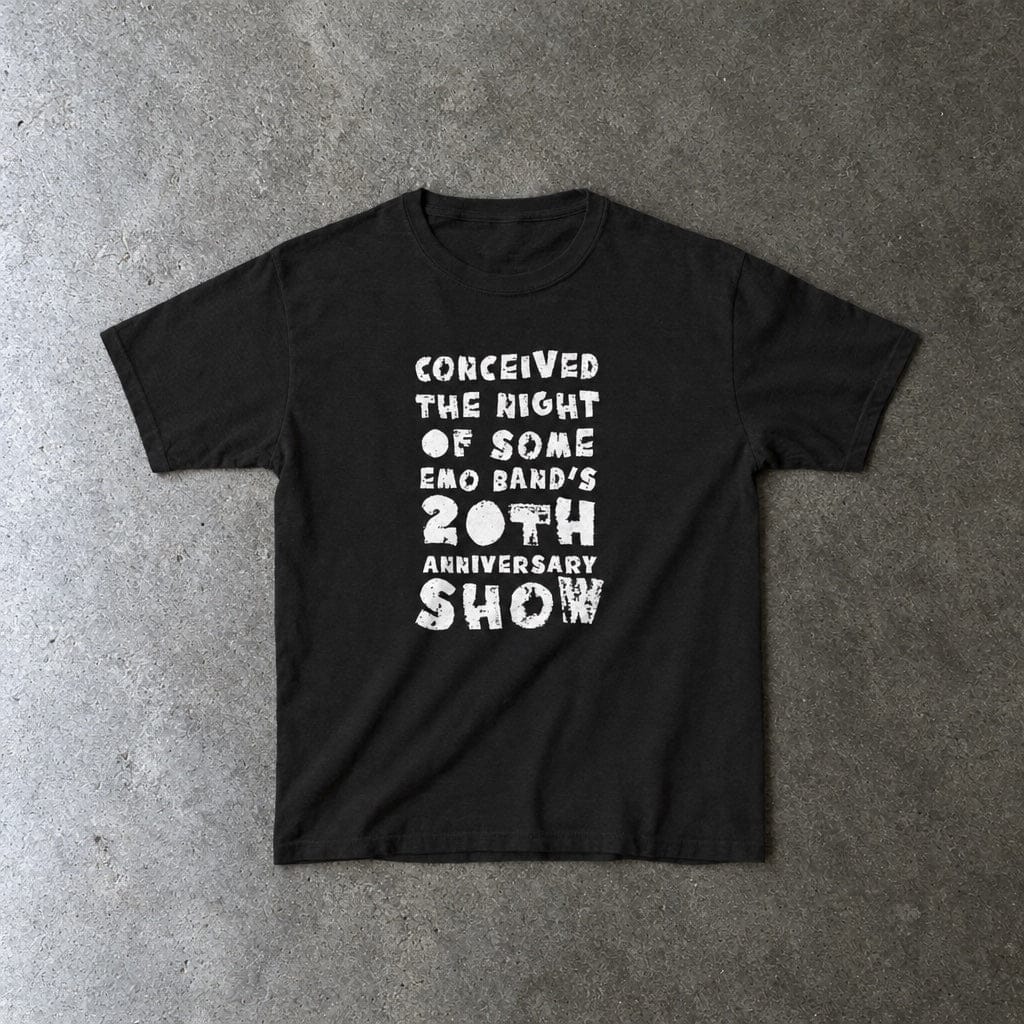 Conceived the Night of Some Emo Band's 20th Anniversary Show Youth Tee in black, laid flat