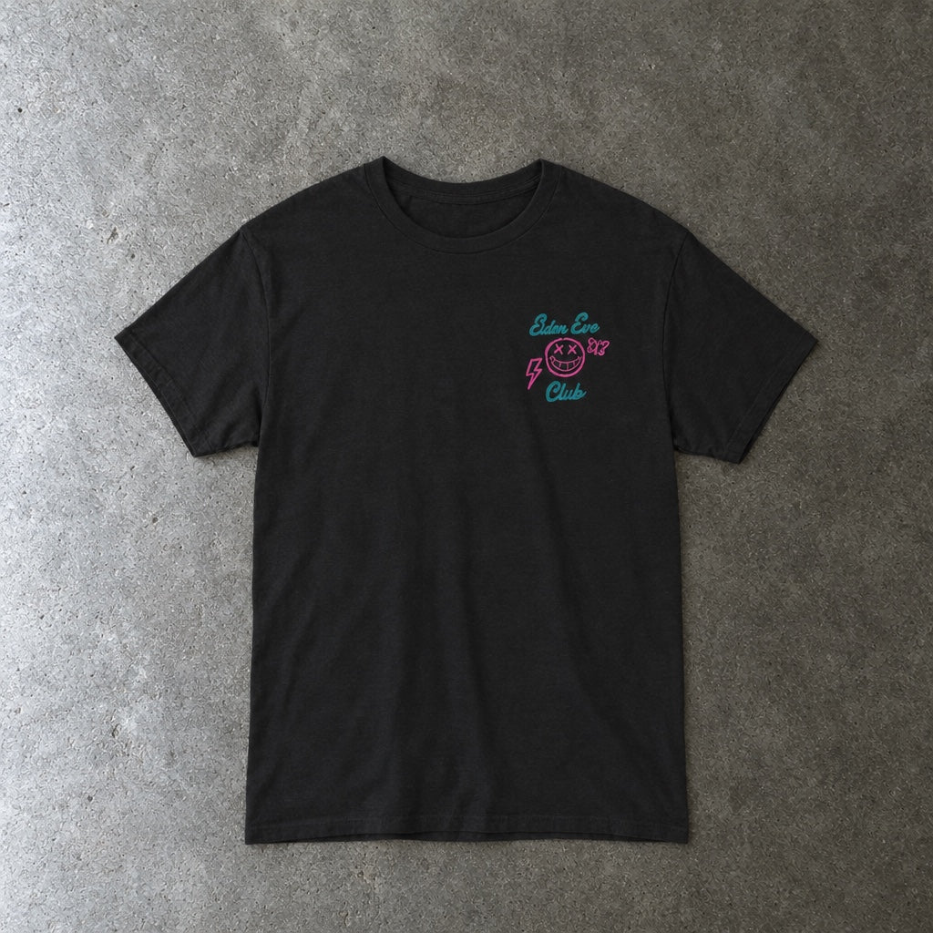 Elder Emo Club Smiley Tee toddler tee in black, laid flat