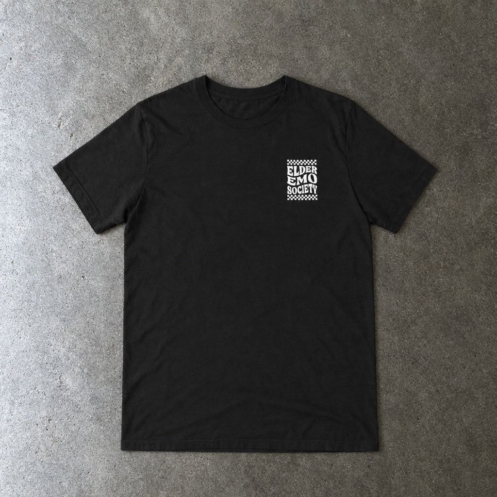 Elder Emo Society Tee toddler tee in black, laid flat