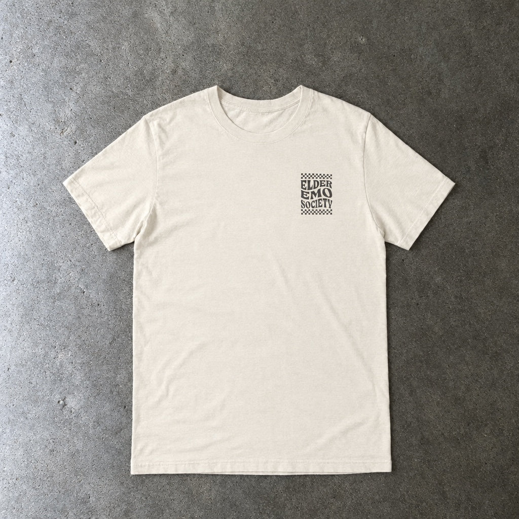 Elder Emo Society Tee toddler tee in natural, laid flat