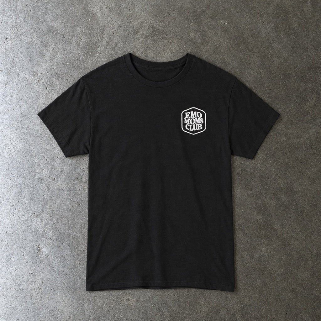 Emo Moms Club Tee toddler tee in black, laid flat