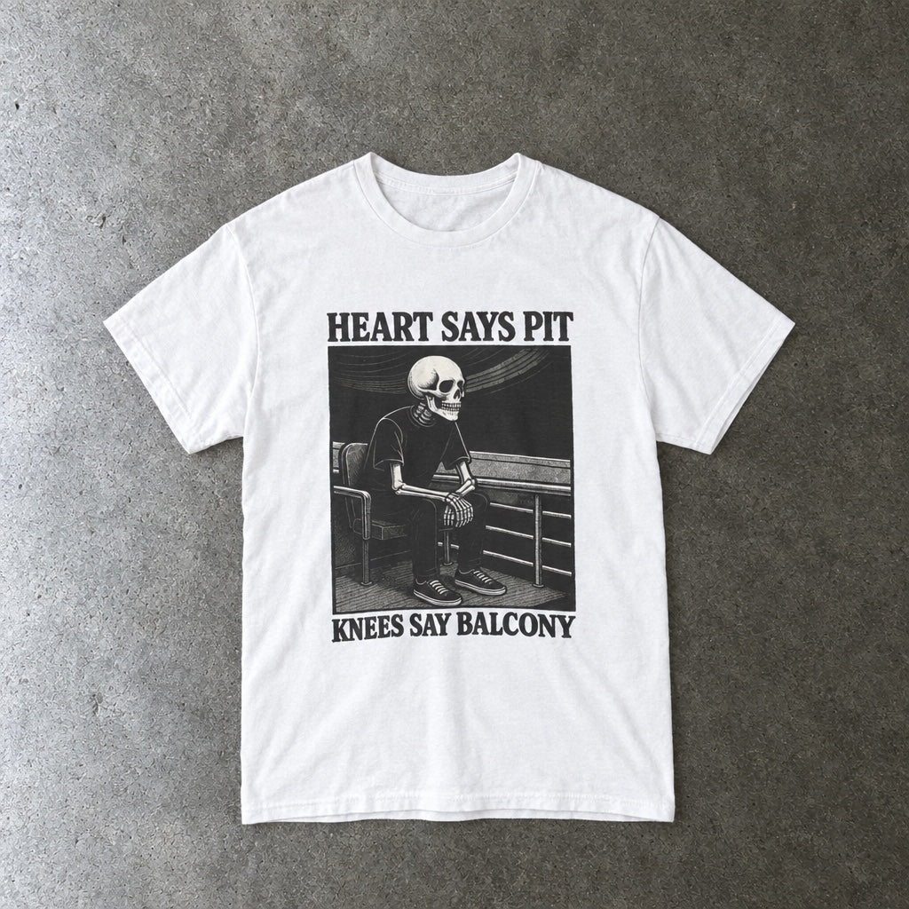 Heart Says Pit, Knees Say Balcony Tee toddler tee in white, laid flat
