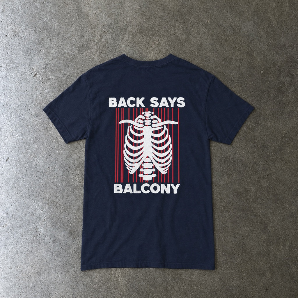 Hearts Says Pit, Back Says Balcony Tee toddler tee in navy, laid flat, back view