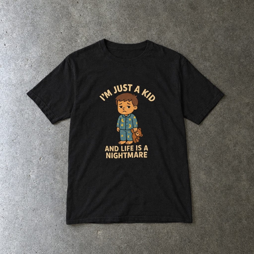 I'm Just A Kid youth tee in black, laid flat