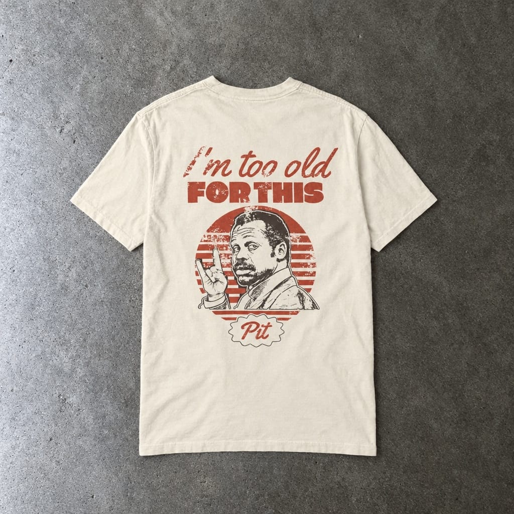 I'm Too Old For This Pit Danny Tee on Comfort Colors in ivory, laid flat, back view