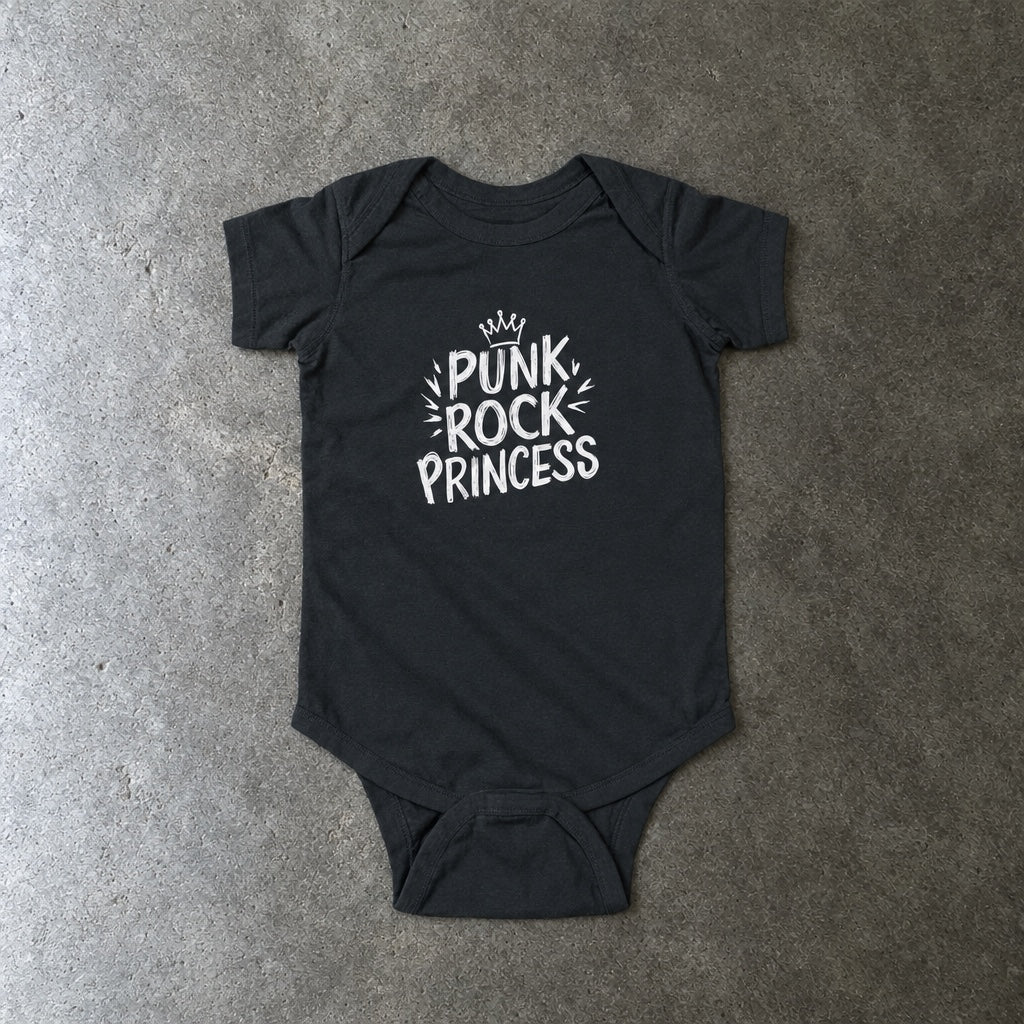 Punk Rock Princess onesie in black, laid flat