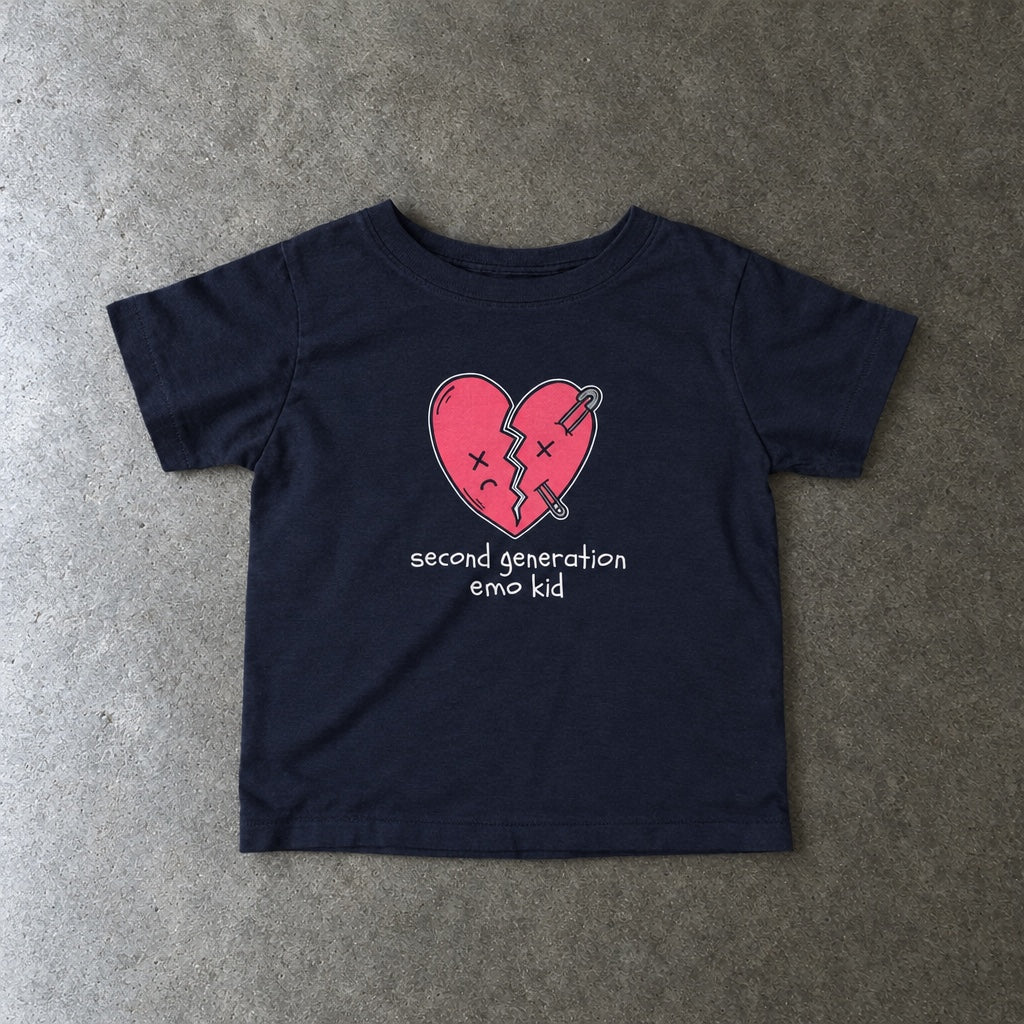 Second Generation Emo Kid 2.0 Baby Tee toddler tee in navy, laid flat