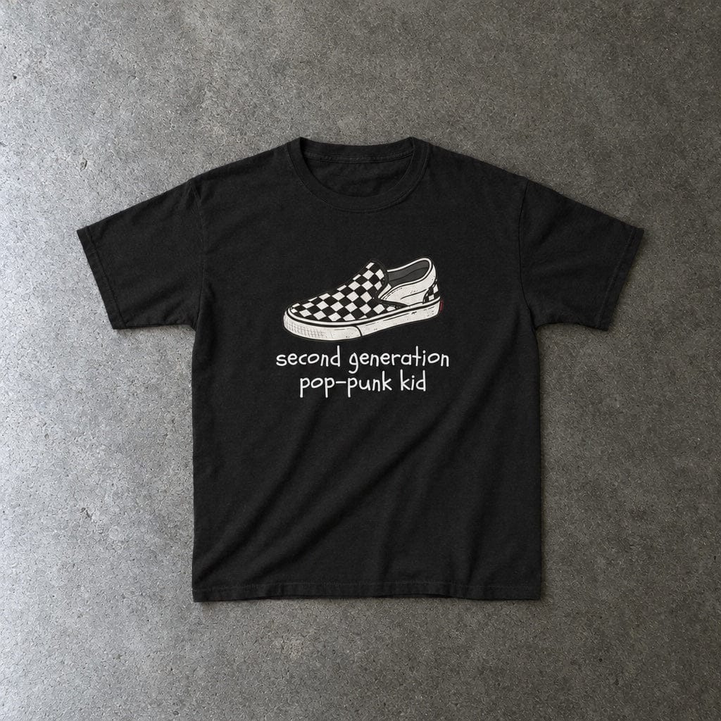 Second Generation Pop-punk Kid 2.0 Youth Tee toddler tee in black, laid flat
