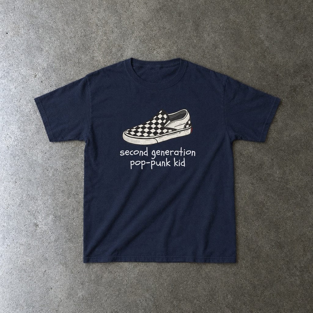 Second Generation Pop-punk Kid 2.0 Youth Tee toddler tee in navy, laid flat