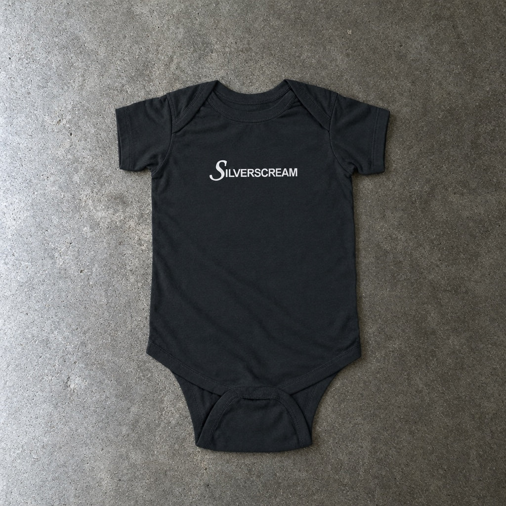 Silverscream onesie in black, laid flat
