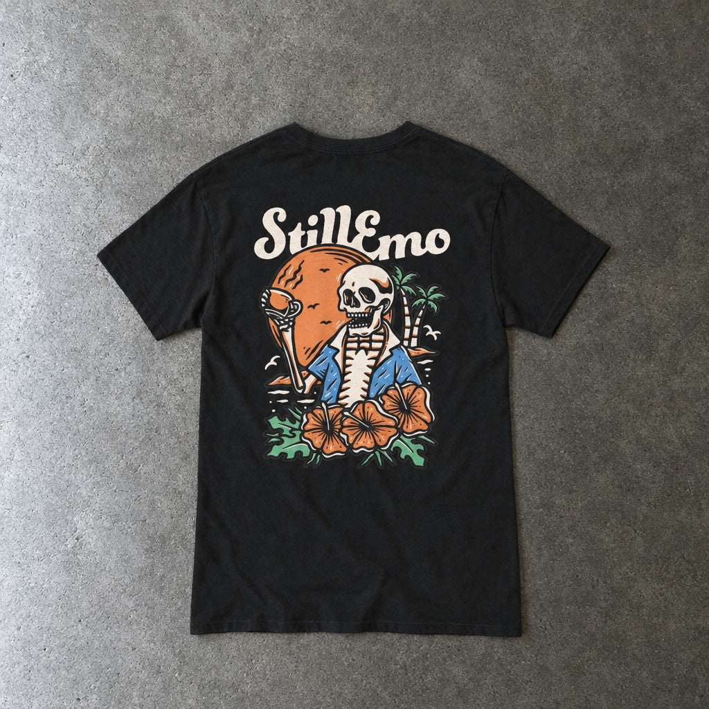 Still Emo Beach Club Tee toddler tee in black, laid flat, back view