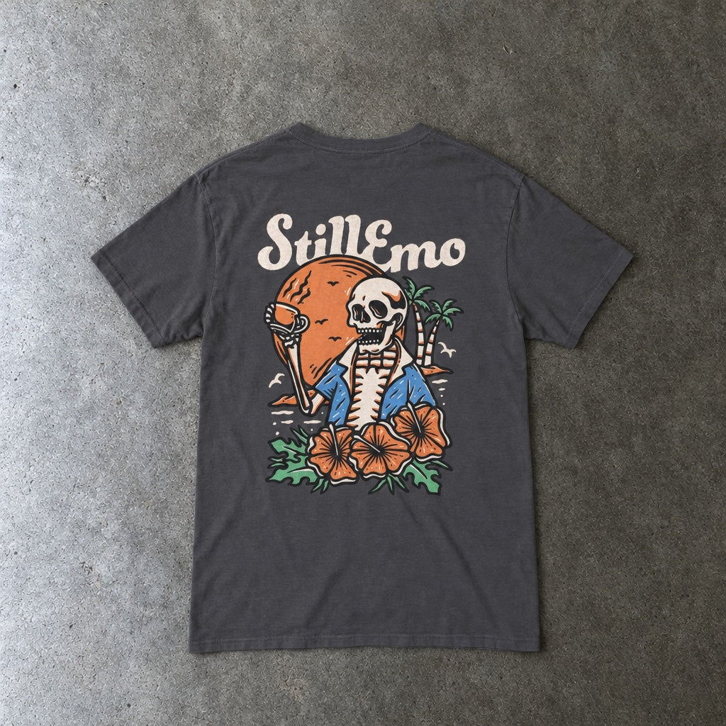 Still Emo Beach Club Tee toddler tee in charcoal, laid flat, back view