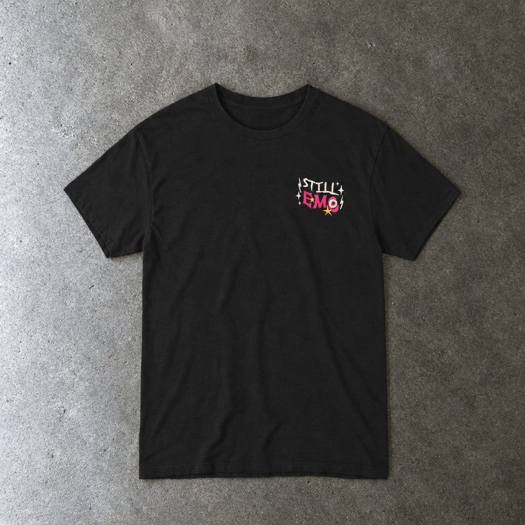 Still Emo Eyeball Tee toddler tee in black, laid flat