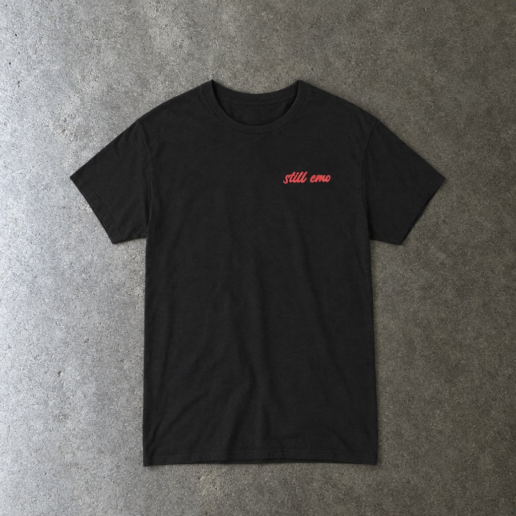 Still Emo Rose Tee toddler tee in black, laid flat