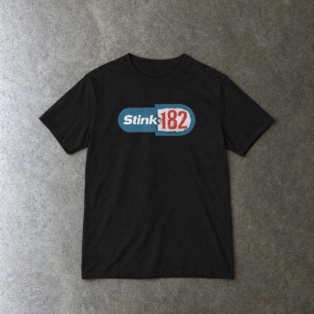 Stink-182 youth tee in black, laid flat