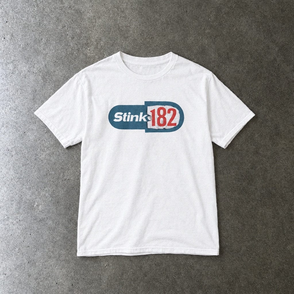 Stink-182 youth tee in white, laid flat