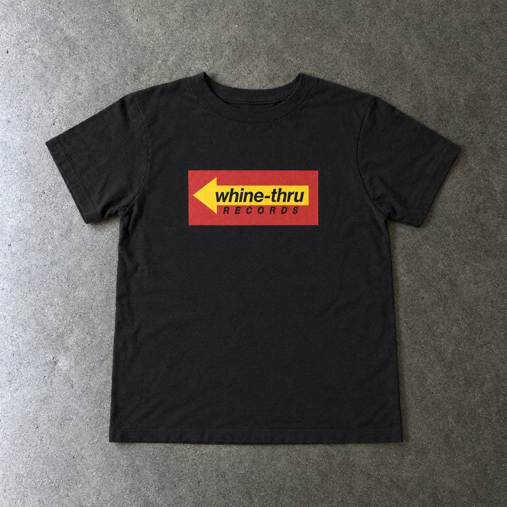 Whine-Thru Records toddler tee in black, laid flat