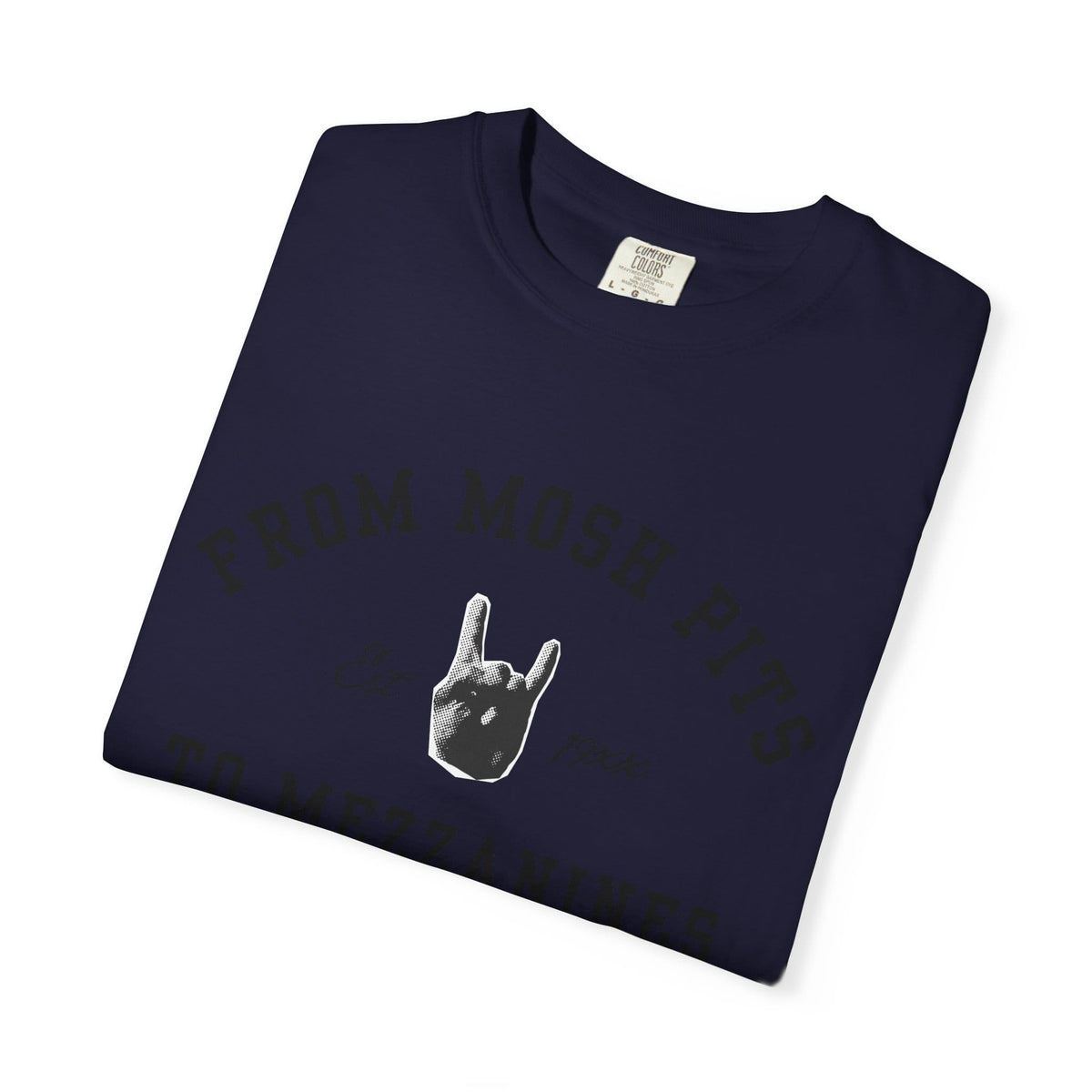 From Mosh Pits To Mezzanines Varsity Tee on Comfort Colors