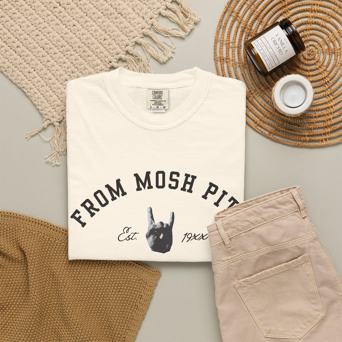 From Mosh Pits To Mezzanines Varsity Tee on Comfort Colors