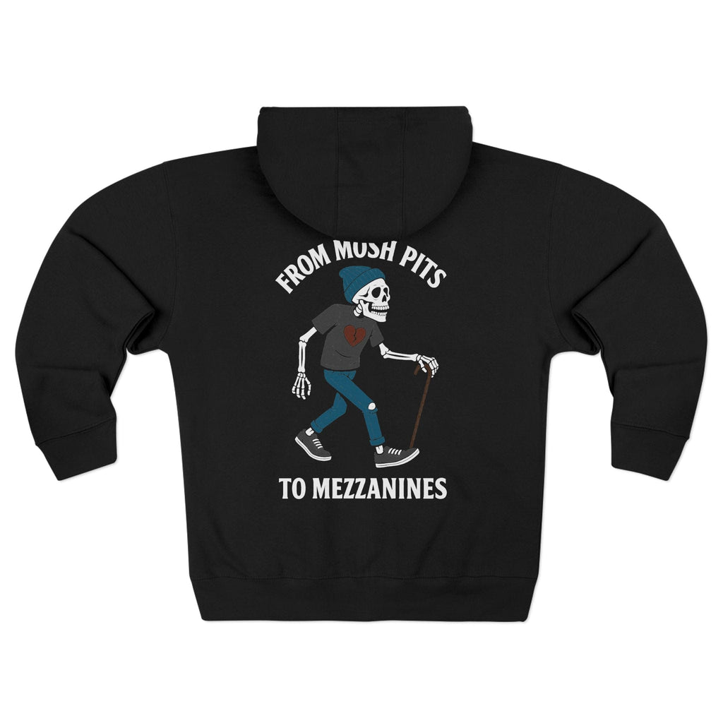 From Mosh Pits to Mezzanines Zip-up Hoodie UK S / Black