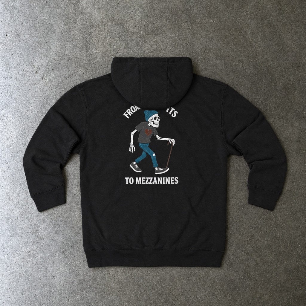 From Mosh Pits to Mezzanines Zip-up Hoodie UK S / Black