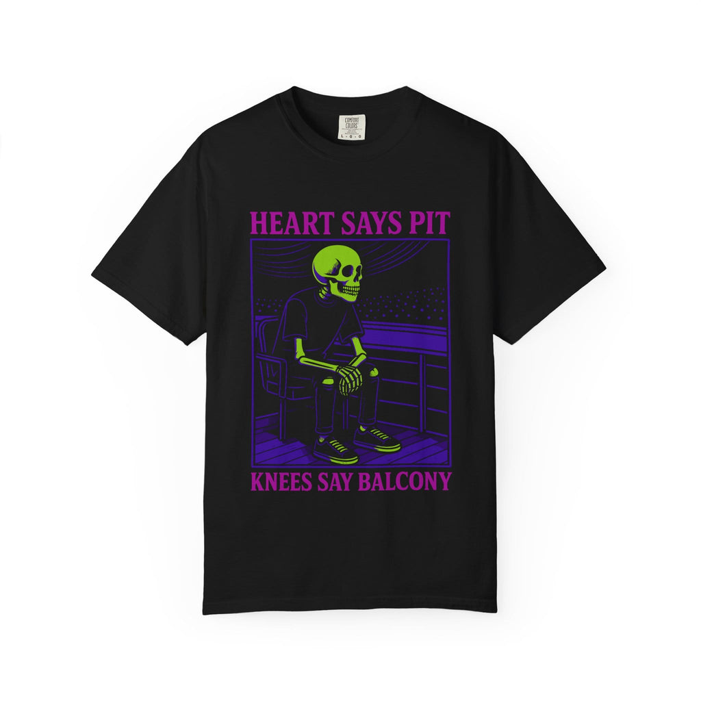 Heart Says Pit, Knees Say Balcony Neon Edition Tee on Comfort Colors Black / S