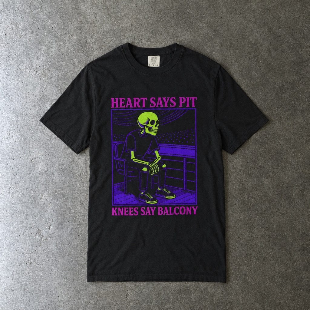 Heart Says Pit, Knees Say Balcony Neon Edition Tee on Comfort Colors Black / S