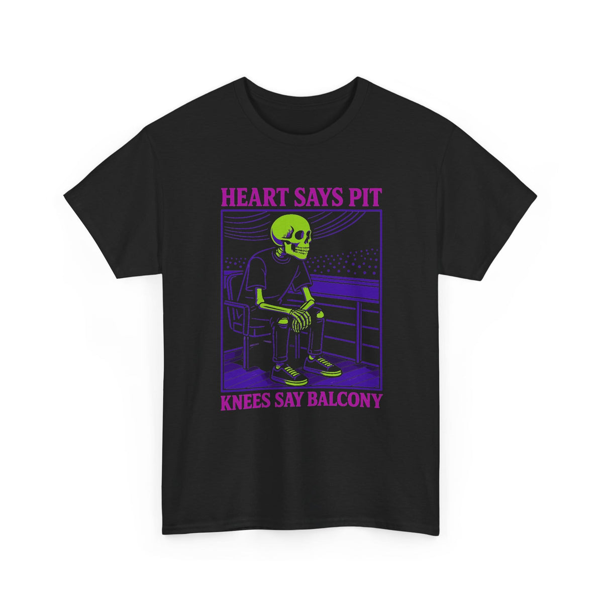 Heart Says Pit, Knees Say Balcony Neon Edition Tee S / Black